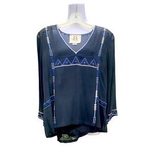 FIGUE Boho Sophistication. Sheer Embroidered Top with Bell Sleeves and Cami.